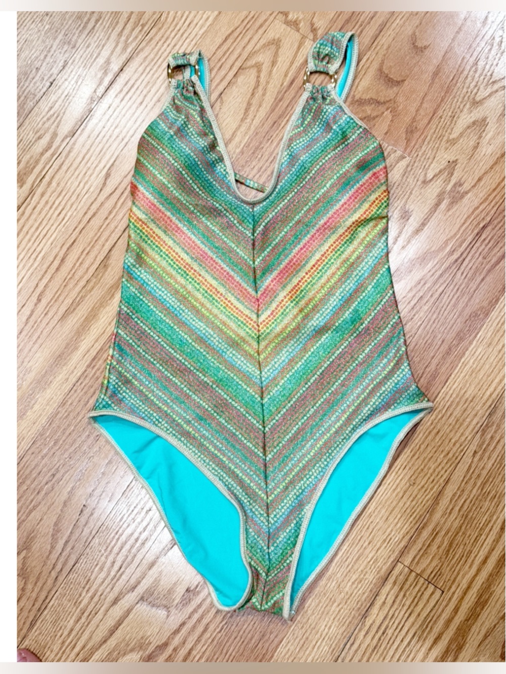 BECCA $154 Rainbow Sunset Metallic Stripe One-Piece Swimsuit M - Picture 5 of 12